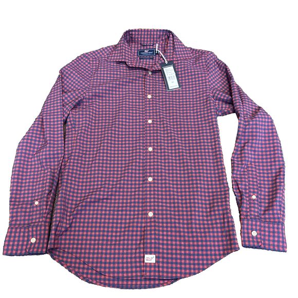 Men's Vineyard Vines Performance Slim Fit Cooper Shirt Lighthouse Red XS $115 - Picture 1 of 11